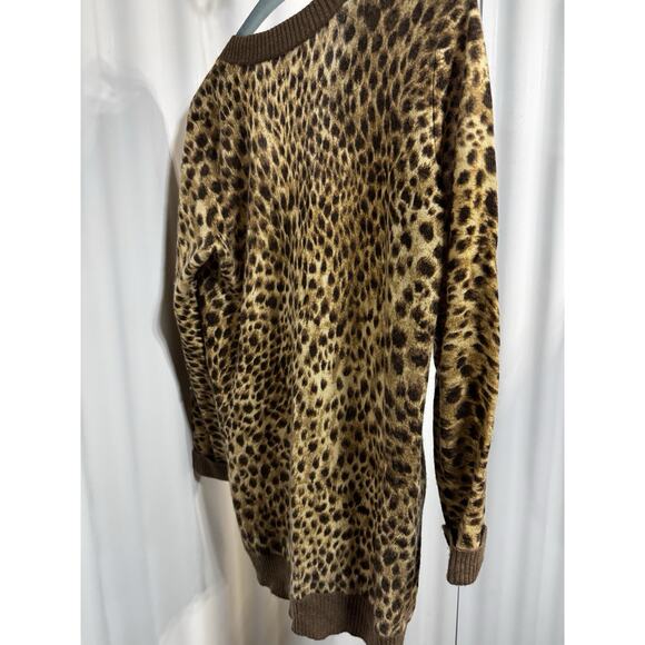 J.McLaughlin Cashmere Leopard Print Cardigan XS Brown Tan Animal Pattern - Picture 9 of 12